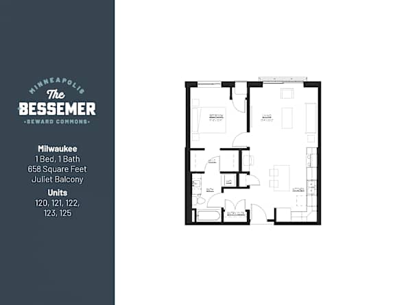 1Bed 1Bath 658 sq.ft._Juliet at The Bessemer at Seward Commons Apartments, MN, 55404