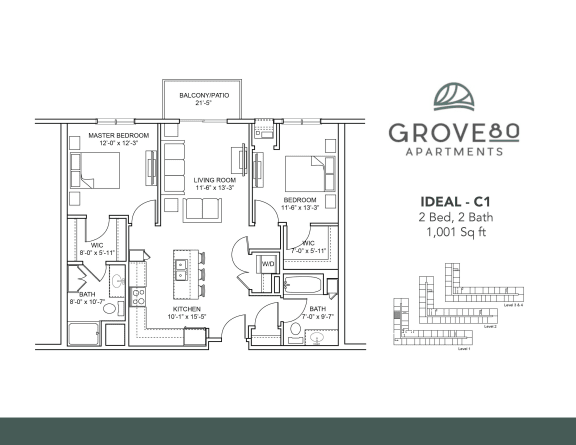 Ideal - C1 Floor Plan at Grove80 Apartments, Cottage Grove, 55016