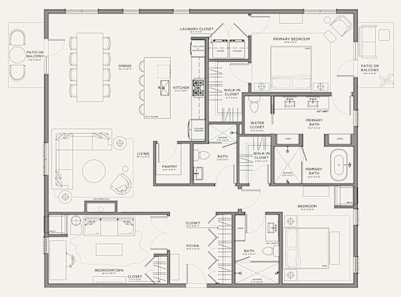 A black and white floor plan of a house with labeled rooms.