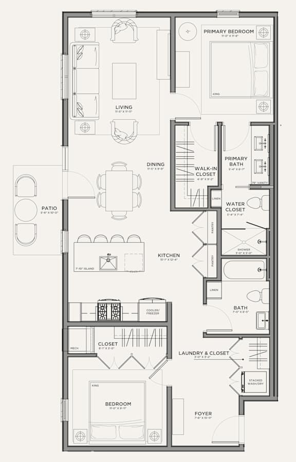 A floor plan of a house with labeled rooms such as "Kitchen" and "Bedroom".