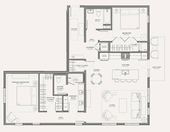 A black and white floor plan of a house with labeled rooms.