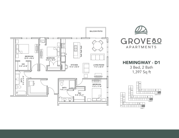 Floor Plan  Hemingway - D1 Floor Plan at Grove80 Apartments, Cottage Grove, 55016