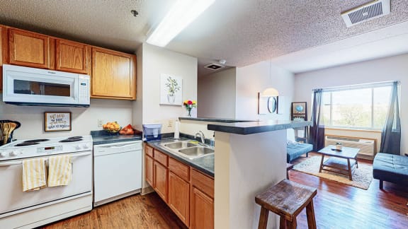 full kitchen with dishwasher, microwave,