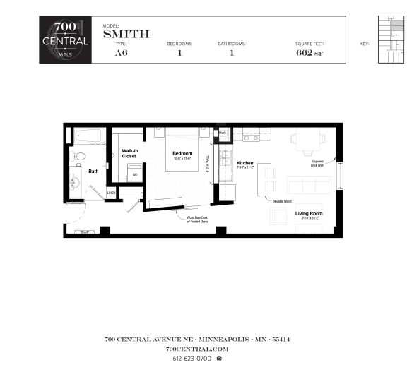 Floor Plan  One Bed One Bath Smith Floorplan