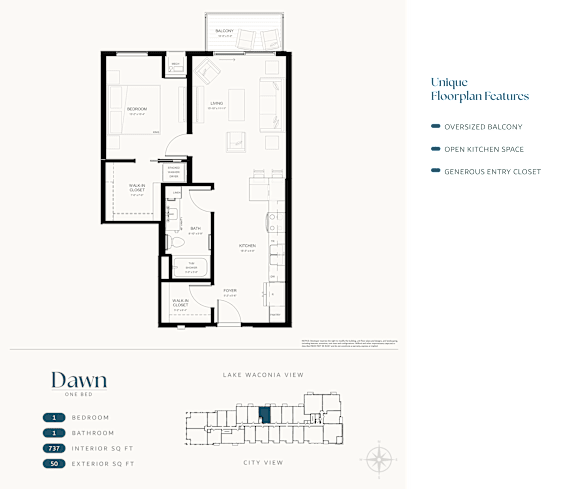A floor plan of a house with a lake view and a city view.