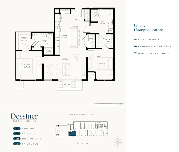 A floor plan of a house with a kitchen, living room, and two bathrooms.