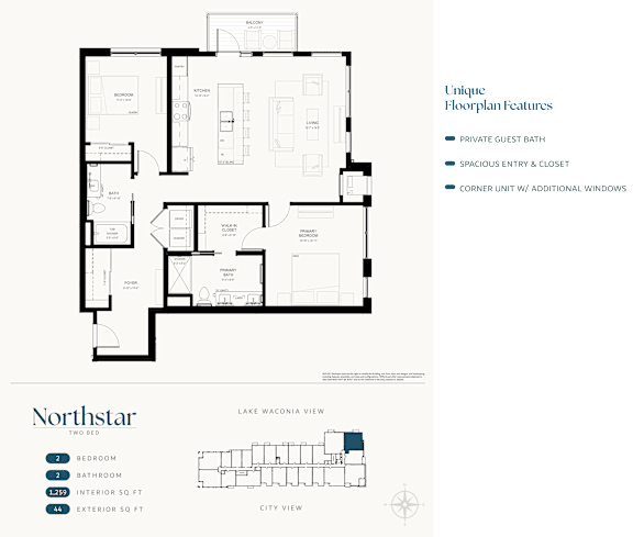 A floor plan for a property called Northstar shows a layout with a bedroom, bathroom, and other rooms.