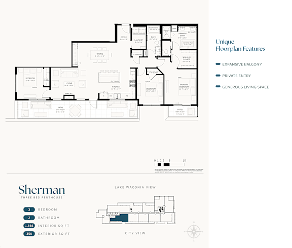 A floor plan for a three bedroom home with a unique layout and features.