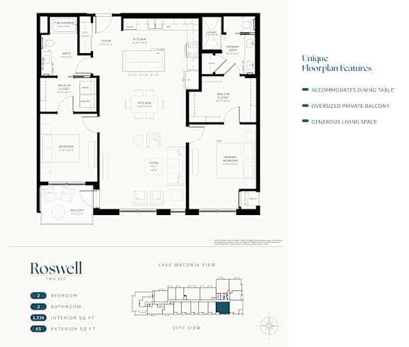 A floor plan of a two-bedroom apartment with a detailed layout including a living room, kitchen, and bathroom.