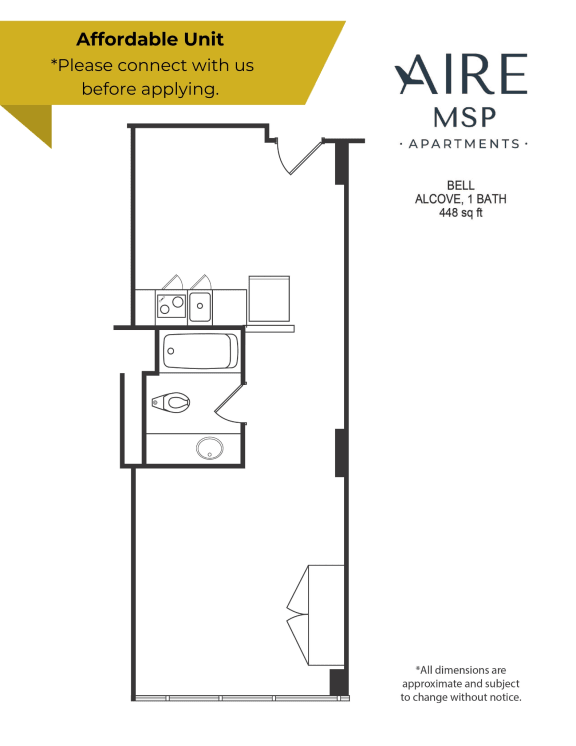 a floor plan of an apartment with a bedroom and a bathroom