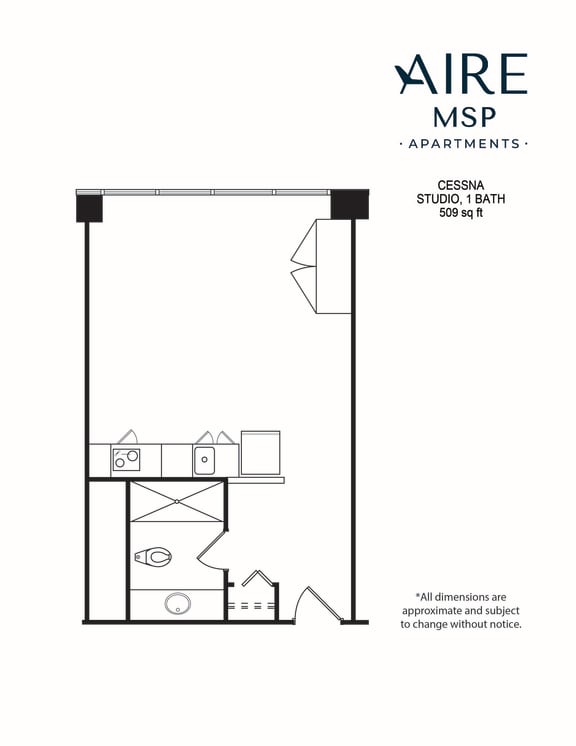 AireMSP_Cessna_studio-509sf floor plan at Aire MSP Apartments, Bloomington
