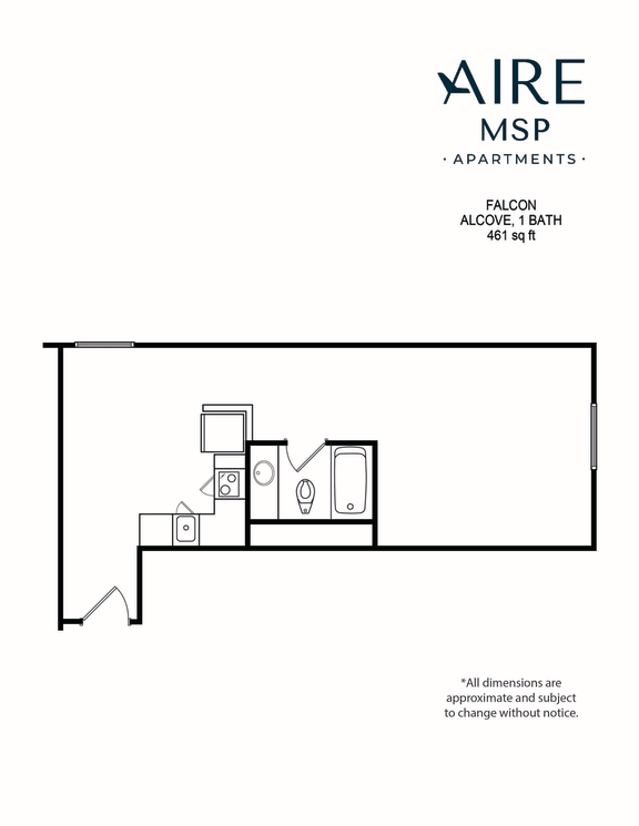 AireMSP_Falcon_alcove_461sf floor plan at Aire MSP Apartments, Bloomington, MN, 55425