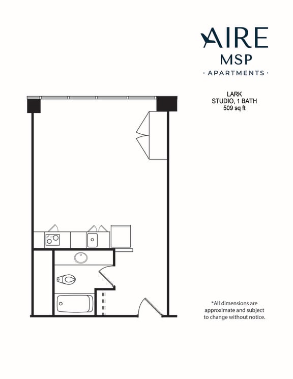 AireMSP_Lark_studio-509sf floor plan at Aire MSP Apartments, Bloomington, MN