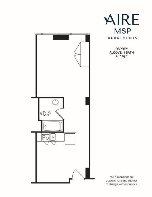 AireMSP_Osprey_Alcove-467sf floor plan at Aire MSP Apartments, Bloomington, 55425