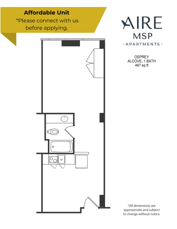 a floor plan of an apartment with a bedroom and a bathroom
