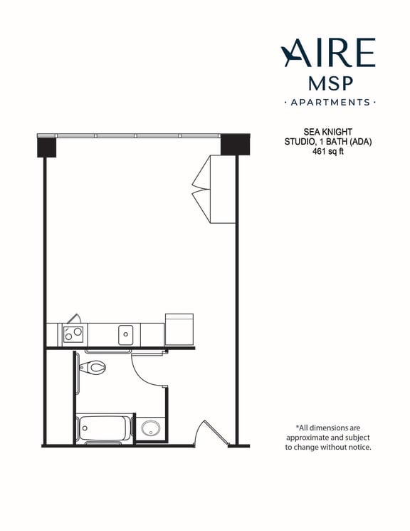 AireMSP_SeaKnight_Studio-ADA-461sf floor plan at Aire MSP Apartments, Bloomington, MN, 55425