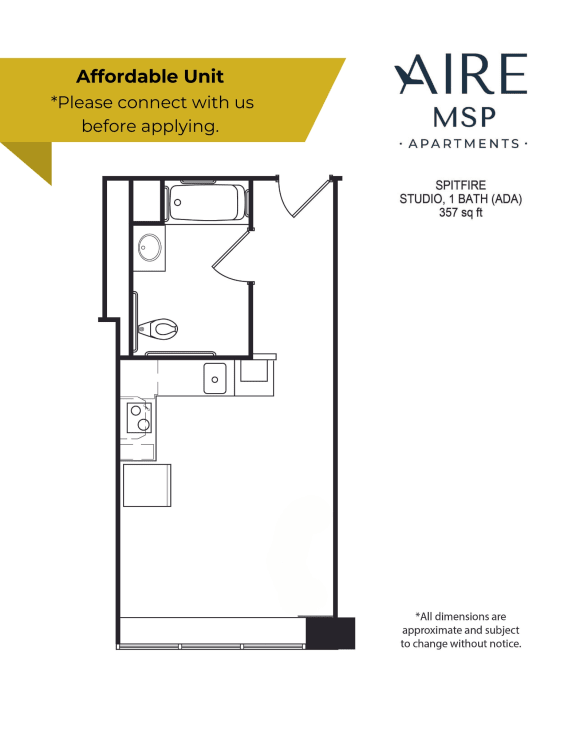a floor plan of an apartment with a bedroom and a bathroom