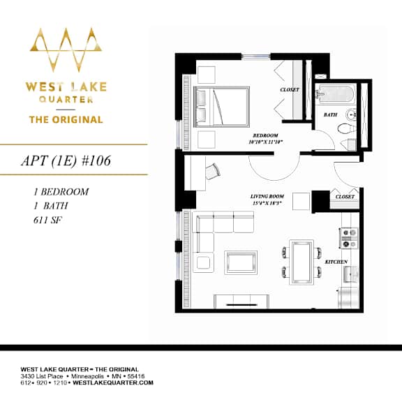 1E Floor Plan at The Original at West Lake Quarter, Minnesota, 55416