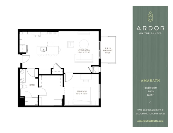 1 bed 1 bath K at Ardor on the Bluffs South Loop Residences Apartments, Bloomington