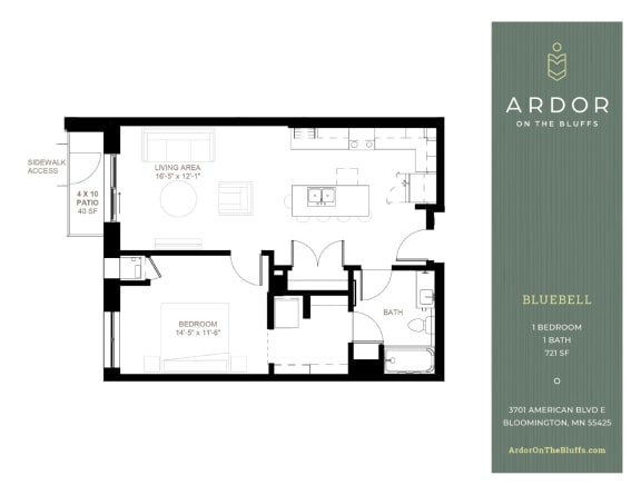 1 bed 1 bath A at Ardor on the Bluffs South Loop Residences Apartments, Bloomington, Minnesota