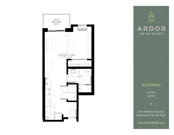 Studio 1 bathroom A at Ardor on the Bluffs South Loop Residences Apartments, Minnesota, 55425