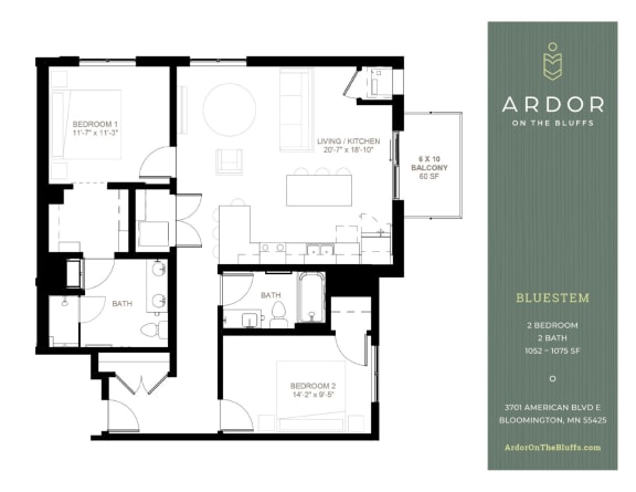 2 bed 2 bath B at Ardor on the Bluffs South Loop Residences Apartments, Bloomington, Minnesota