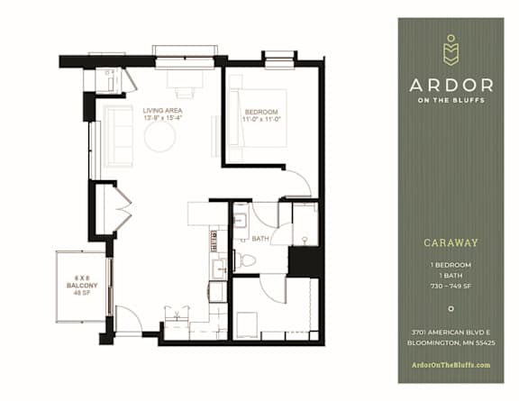 1 bed 1 bath V at Ardor on the Bluffs South Loop Residences Apartments, Bloomington, MN, 55425