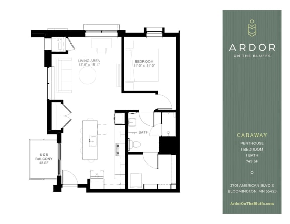 1 bed 1 bath U at Ardor on the Bluffs South Loop Residences Apartments, Bloomington