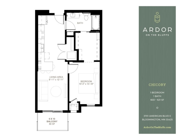 1 bed 1 bath E at Ardor on the Bluffs South Loop Residences Apartments, Bloomington, Minnesota