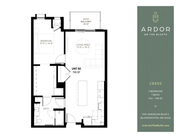1 bed 1 bath R at Ardor on the Bluffs South Loop Residences Apartments, Bloomington