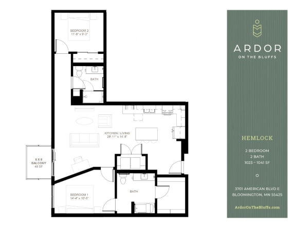 2 bed 2 bath C at Ardor on the Bluffs South Loop Residences Apartments, Bloomington, MN