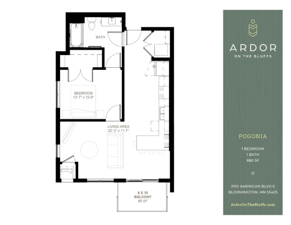 1 bed 1 bath D at Ardor on the Bluffs South Loop Residences Apartments, Bloomington, MN