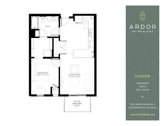 1 bed 1 bath H at Ardor on the Bluffs South Loop Residences Apartments, Bloomington, MN, 55425