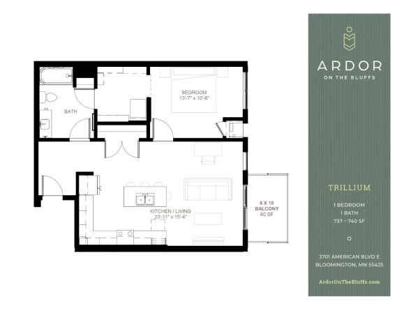 1 bed 1 bath I at Ardor on the Bluffs South Loop Residences Apartments, Bloomington, 55425