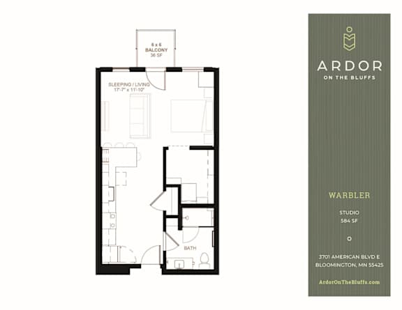 Studio 1 bathroom L at Ardor on the Bluffs South Loop Residences Apartments, Minnesota, 55425