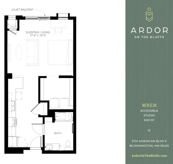 Studio 1 bathroom I at Ardor on the Bluffs South Loop Residences Apartments, Bloomington, 55425