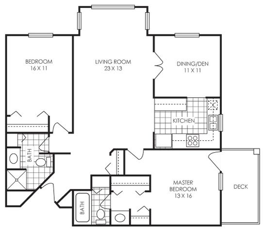 floor plan photo of the normandale two plus den bedroom at audenn apartments in bloomington, mn