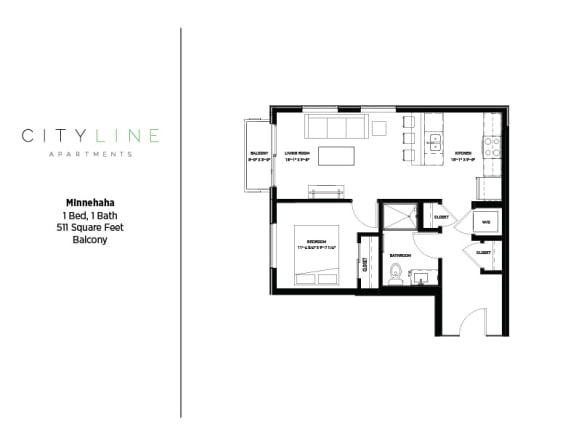 Floor Plan  1 bedroom 1 bathroom Minnehaha Floor Plan at CityLine Apartments, Minneapolis, 55406
