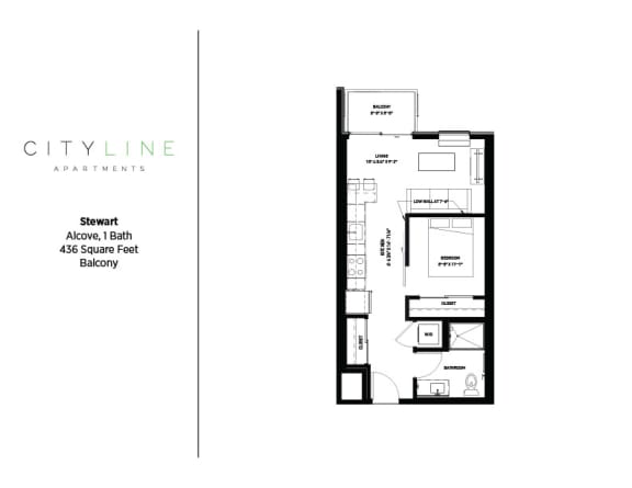 Studio 1 bathroom floor plan Stewart Floor Plan at CityLine Apartments, Minneapolis, Minnesota