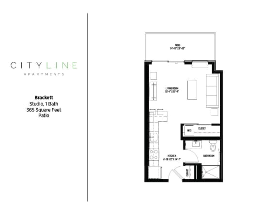Studio 1 bathroom floor plan at CityLine Apartments, Minneapolis, MN
