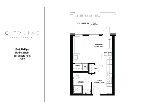 Studio 1 bathroom floor plan Gat CityLine Apartments, Minneapolis, MN