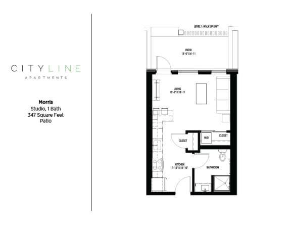 Studio 1 bathroom floor plan C at CityLine Apartments, Minneapolis