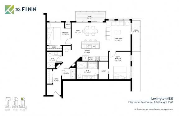 A floor plan for a 2 Bedroom Penthouse with 2 Bathrooms and a Living Room.