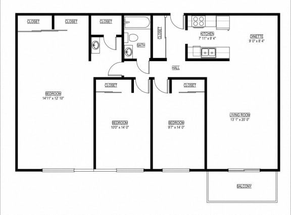 Edenvale Apartments in Eden Prairie, MN  3BR WILLOW (Large)
