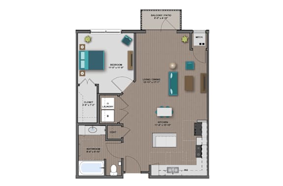 A floor plan of a house with a living room, dining room, kitchen, and bathroom.