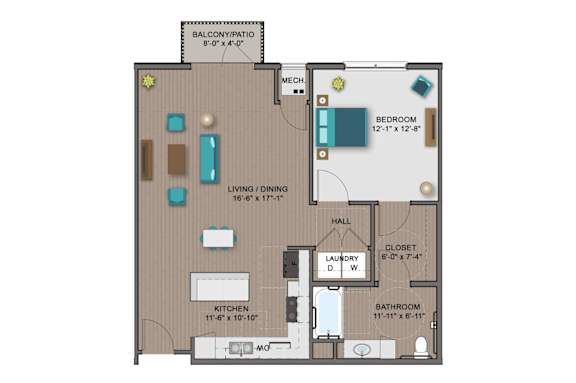 A floor plan of a home with a balcony and a bedroom.