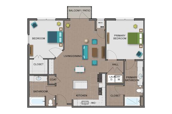 A floor plan of a house with a living room, dining room, kitchen, and multiple bedrooms.