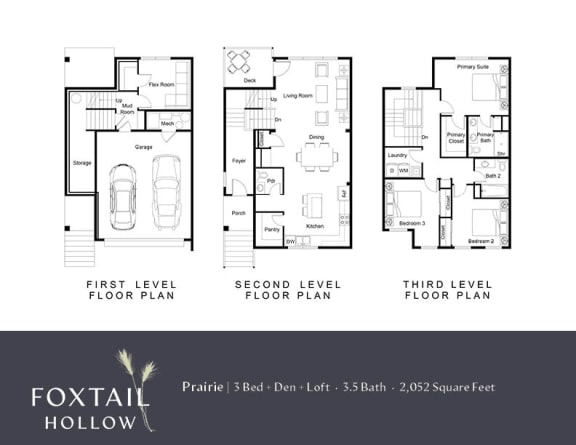 a floor plan of three different floor plans of a house