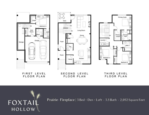 a floor plan of three different floor plans of a house