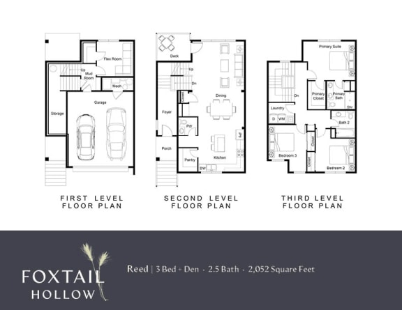 a floor plan of three different floor plans of a house